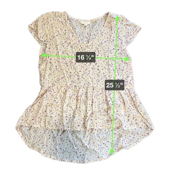 Sim and Sam Cream Floral V Neck Cap Sleeve Hi Lo Blouse Top Sz S - Picture 8 of 8